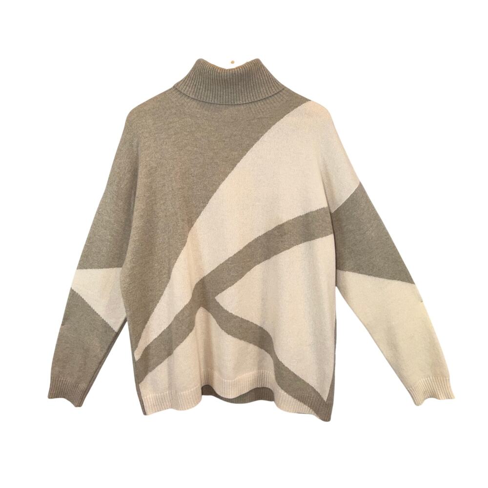 100% Cashmere REPEAT Oversized Color Block Turtleneck Sweater Size M